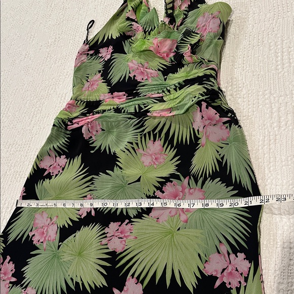 KAY UNGER Silk Tropical Floral Halter Ruffle Maxi Dress Black Green Pink… - Picture 13 of 13